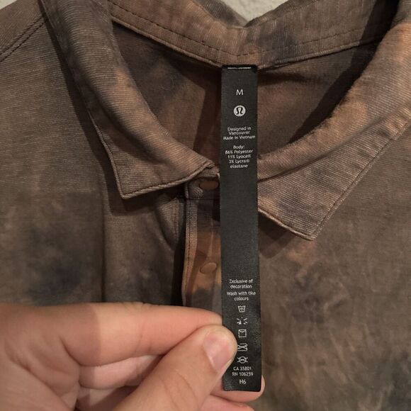 Lululemon Mens Medium Orange Tie Dye Snap Button Polo Shirt - Picture 4 of 6